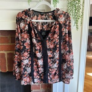 OAK Black and Red Floral Blouse